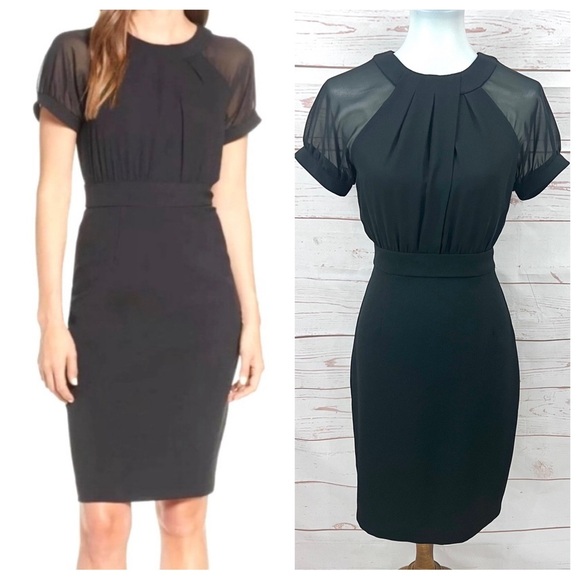 Vince Camuto Sheer Illusion Short Sleeve Crepe Chiffon Sheath Career Dress - Picture 13 of 14